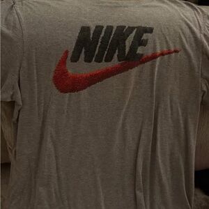 Nike Men's Heather Gray Tee with Red Swoosh